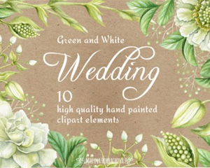 绿色小清新水彩手绘叶子花骨朵生日卡片婚礼邀请函PNG免抠素材