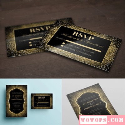 金色闪耀婚礼邀请函VIP会员卡片贺卡封面包装名片模板PSD+AI素材1