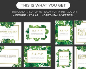 手绘小清新热带植物手杖邀请函卡片包装背景图案 PSD分层设计素材