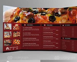 PSD分层红色大气餐厅食物食谱宣传菜单四折页模板小册子设计素材