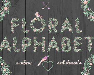 森系唯美花卉鲜花组成数字英文字母 LOGO海报平面设计PNG免抠素材