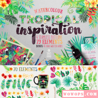 夏威夷丛林热带植物花卉棕榈叶贺卡请帖 手绘手绘PNG免抠设计素材1