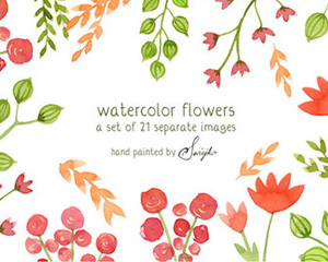 PNG免扣手绘水彩小清新花朵叶子插图海报店招花边卡片设计素材