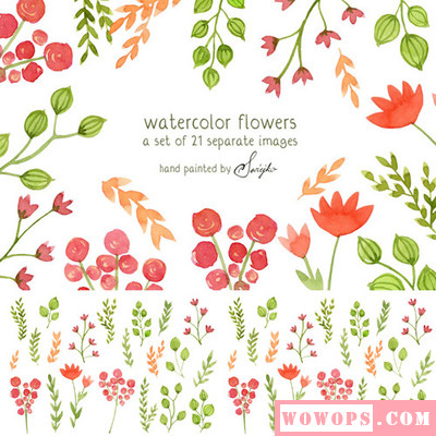 PNG免扣手绘水彩小清新花朵叶子插图海报店招花边卡片设计素材1