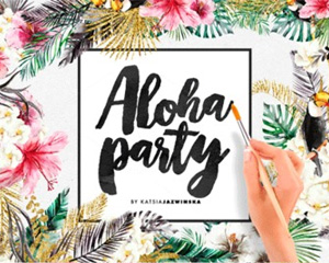 手绘水彩植物棕榈树叶火烈鸟派对海报夏威夷婚礼花PNG免扣素材