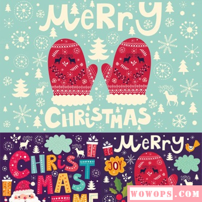 森系圣诞手套商场打折促销包装封面海报卡通插图EPS矢量设计素材1