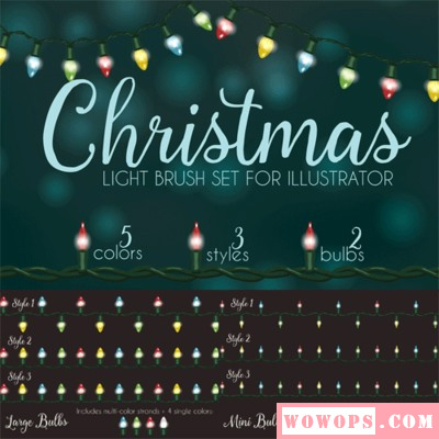 圣诞节彩灯灯串串灯LED灯装饰AI笔刷画笔矢量海报装饰设计素材1