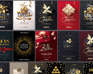 黑金高大上圣诞新年电子贺卡开业海报邀请函模板 PSD分层设计素材