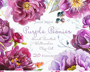 紫色唯美手绘牡丹水粉树叶临摹画芯手杖包装背景图片PNG设计素材