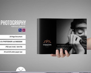 欧美横版时尚简约摄影宣传画册书籍内页排版PSD ID模板设计素材