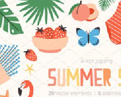 夏日可爱卡通火烈鸟度假衣服印花图案海报PNG+矢量设计元素素材