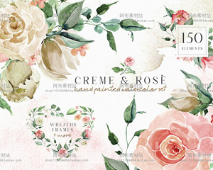 粉嫩手绘水彩花朵花卉花环婚礼迎宾海报PNG免扣设计元素PS素材包