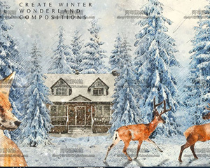 手绘水彩冬季圣诞节树动物风景插画明信片卡片手杖PNG免抠PS素材