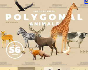 时尚3D动物斑马长颈鹿猩猩鱼鹿犀牛家族海报EPS矢量PNG免抠素材